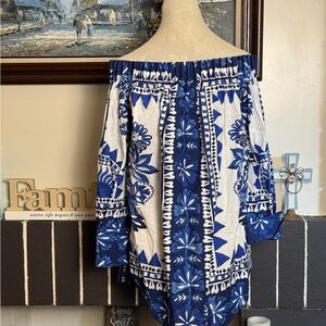 FARM Rio Blue and White Off-Shoulder Top or Mini Dress BNWT